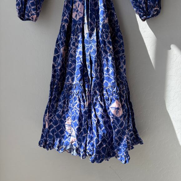 Ulla Johnson Dress Blue Geo Floral Print Bevyn Long Sleeve‎ Midi Dress Size 2 - Picture 5 of 9